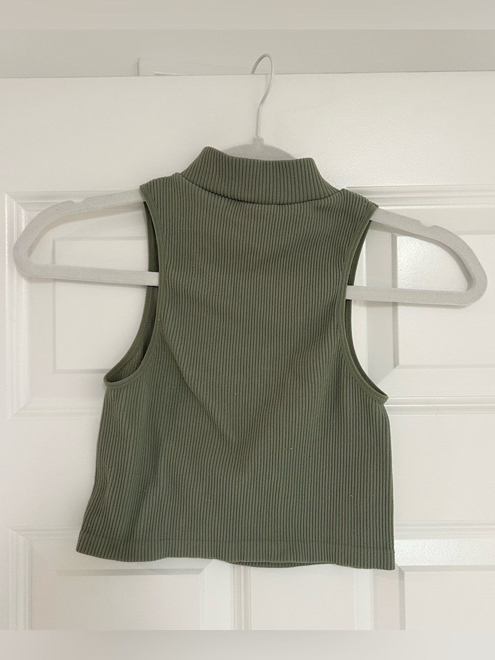 Zara Sage Green Ribbed Mock Neck Top - Picture 2 of 3